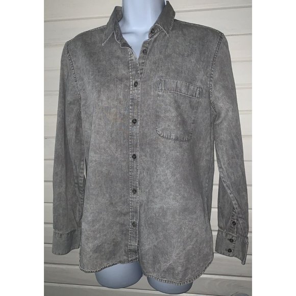 American Eagle Sz SMALL Soft Chambray Shirt Top Gray Mineral Wash Cotton EUC - Picture 2 of 10